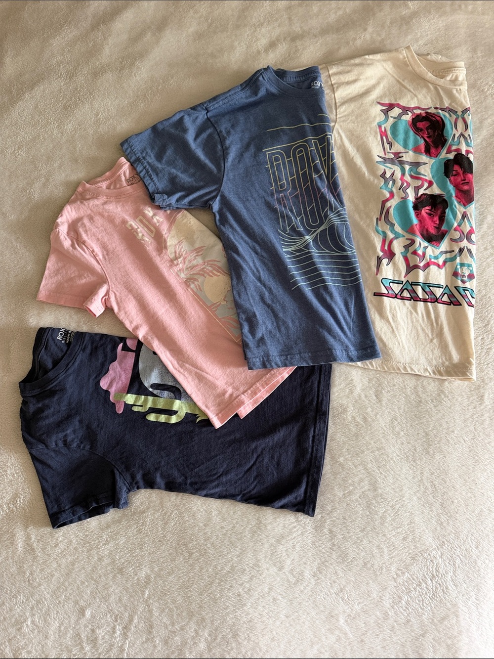 Girls Roxy Navy Graphic Tee with Pink & Lime Desert Print, 4 tees included